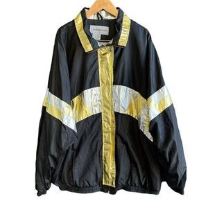 Crossroads Vintage Jacket‎ Windbreaker Lines Black Silver Gold Size XL